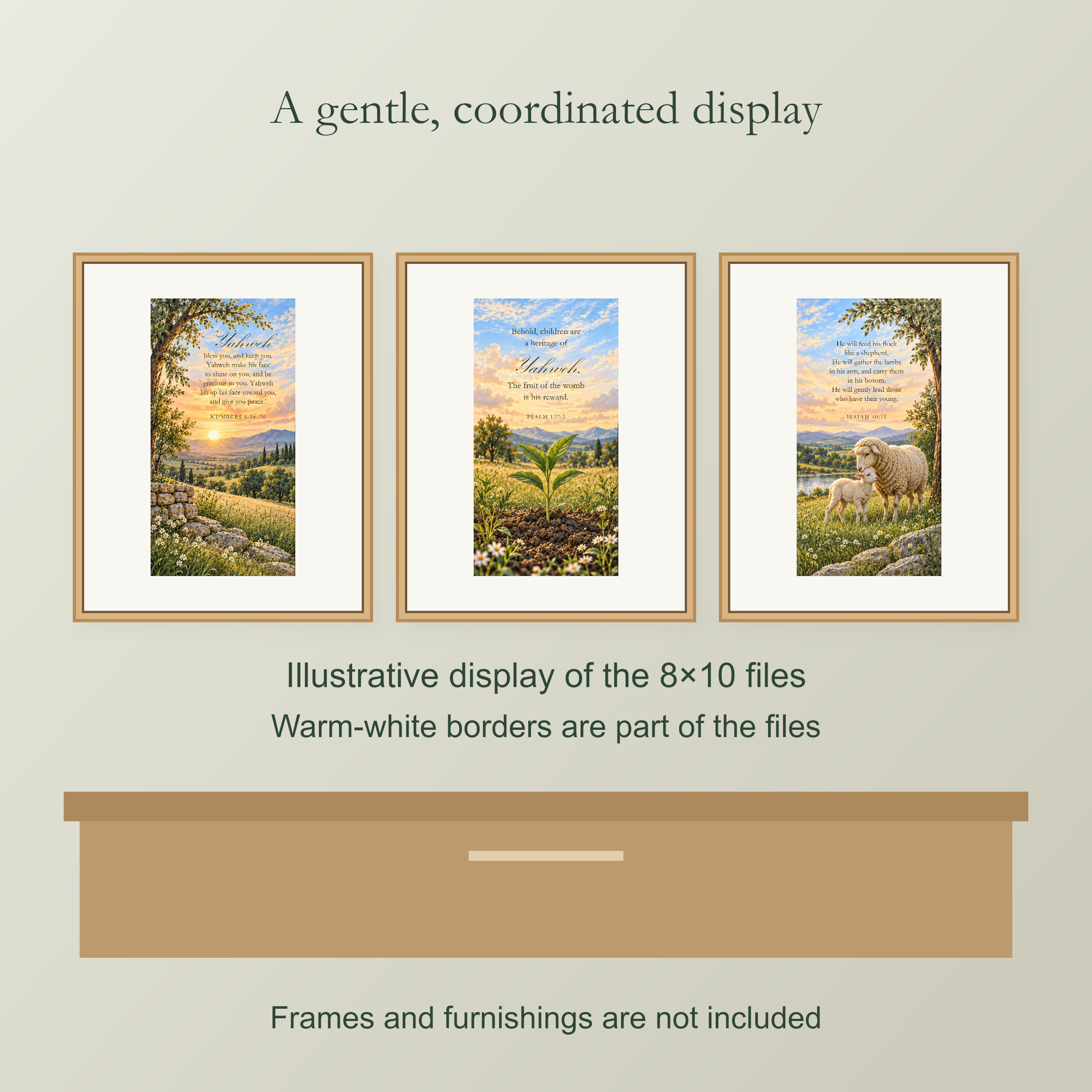 Illustrative framed GENTLY LED display; frames and printed artwork are not included.